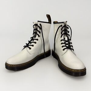 Dr. Martens Zavala White Leather 8-Eye Combat Boots Women's USL 9